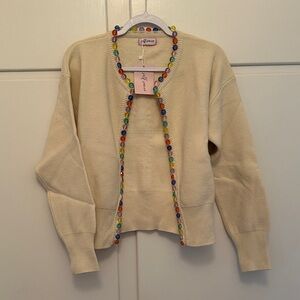 NWT Self-Same Cream Cardigan With Rainbow Beaded Trim Detail